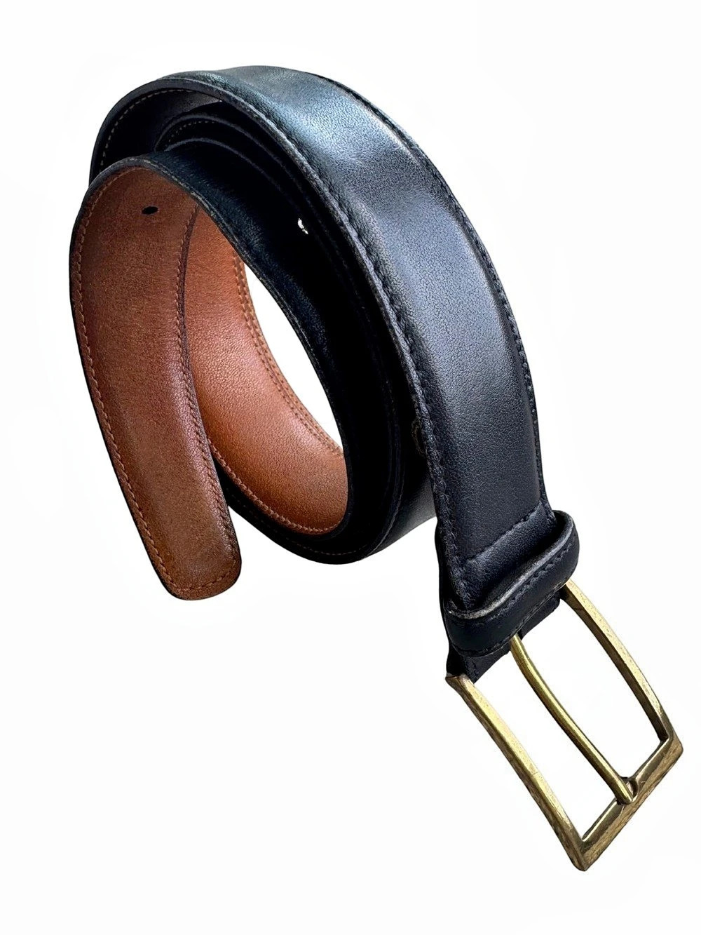 Trafalgar Black Glove Dark Brown Leather Belt Brass Buckle Size 38 Made in USA